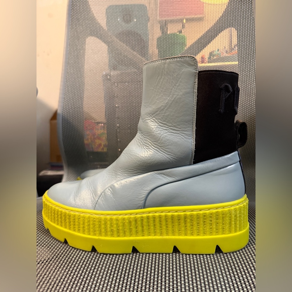 Fenty x Puma Leather Platform Chelsea Sneaker Boots Blue Neon Slip On - Picture 2 of 9